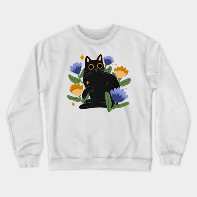 Black cat with flowers Crewneck Sweatshirt by rafaelaper